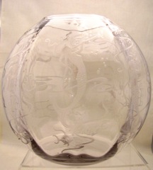 #4045 Ball Vase, 12 inch, Wide Optic, Crystal, #469 Mermaids Etch ?, 1936-1953